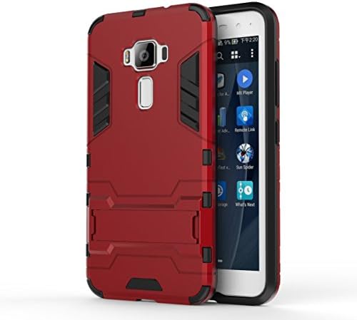 Lrker Durable Hybrid Armor Case with Kickstand Shock Absorption TPU Bumper Full Protection Fall Proof Prevent Drop Cover for Asus ZenFone 3 ZE520KL(Not ZE552KL), Red
