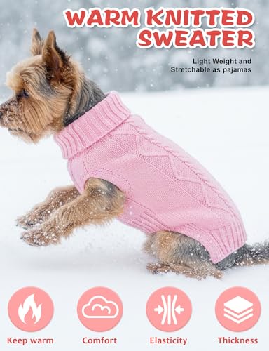 Image of Soft Warm Dog Sweaters - Turtleneck, Double Knitting, Collar for Outdoor Playing, Warm Dog Clothes (XL, Pink)
