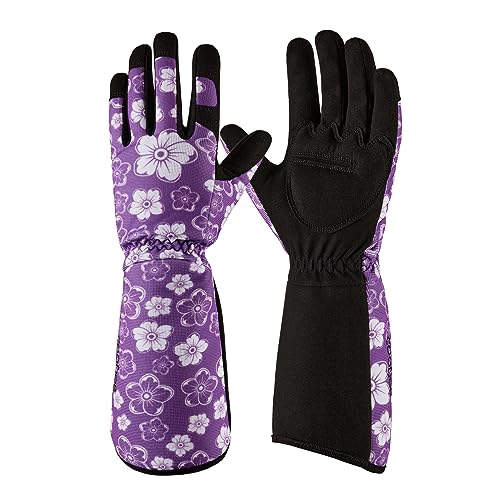 COOLJOB Thorn Proof Rose Pruning Garden Gloves for Women, Long Sleeve Padded Yard Work for Bush, Blackberry, Cactus, Heavy Duty/Puncture Resistant/Machine Washable, Large, Purple