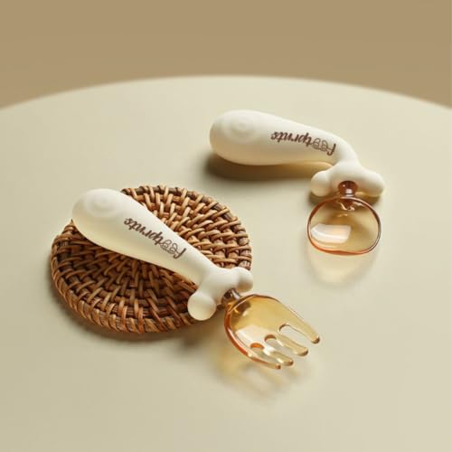 Footprnts™ - 360 Flexible Ergonomic Spoon and Fork | Baby and Toddler Utensils | 2 Fork & 2 Spoon & 2 Travel Case | Baby Led Weaning (BLW) Flatware | Bendable & Thick Easy To Grip Silicone Handle