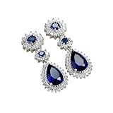 Pendientes de circonita cúbica para mujer, aretes colgantes de halo de boda, base chapada en oro blanco, joyería delicada para regalo, 41x14mm, base chapada en oro blanco, Circonita cúbica