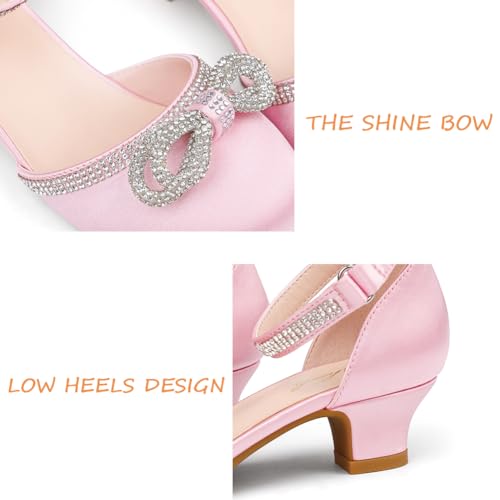 Girl's Rhinestone Bow Heels Princess Shoes Wedding Party Sandals Pumps for Kids4