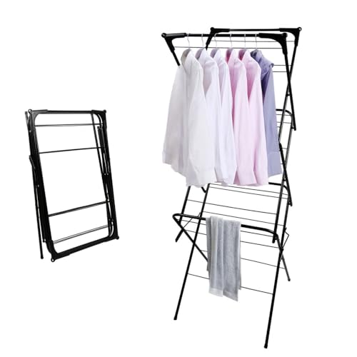 OHMG Séchoir à Linge à 2 Niveaux,Étendoir a Linge Pliable en Acier Inoxydable,pour Chaussettes,Draps,Vêtements,Stable,Interieur/Exterieur,3 Secondes...