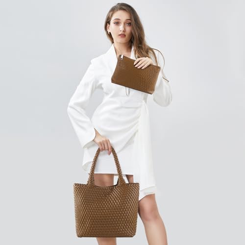 Image of Hand Woven Bag Tote BagS For Women Top Handle Shoulder Vegan Leather Large Travel Beach Hobo Handbag