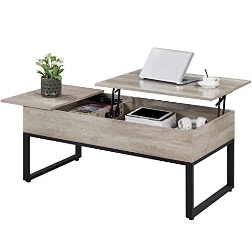 Yaheetech 2 Way Lift Top Coffee Table With Storage And Top Sliding Drawer For Living Room, Easy To Lift Up Coffee Table For Office/Reception Room, Industrial Style, Gray #TOP6