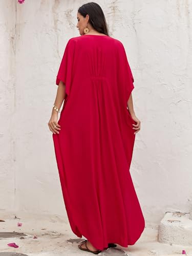 Image of Moss Rose Kaftan Dresses for Women V Neck Summer Swimsuit Cover up Caftan Maxi Beach Dresses