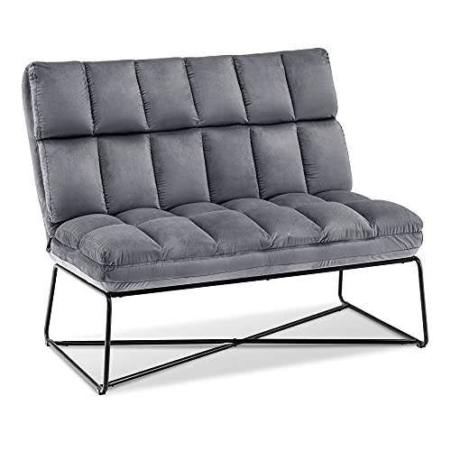 Mcombo Loveseat Sofa Couch, Mid-Century Velvet Armless Settee, 2-Seater Upholstered Bench For Living Room Bedroom 4018 (Dark Grey) #TOP8