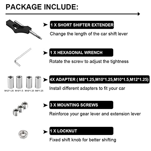 Sporacingrts Adjustable Short Shift Extension Shifter Knob With Adapters Compatible With Civic Integra Crx (Black) #TOP6