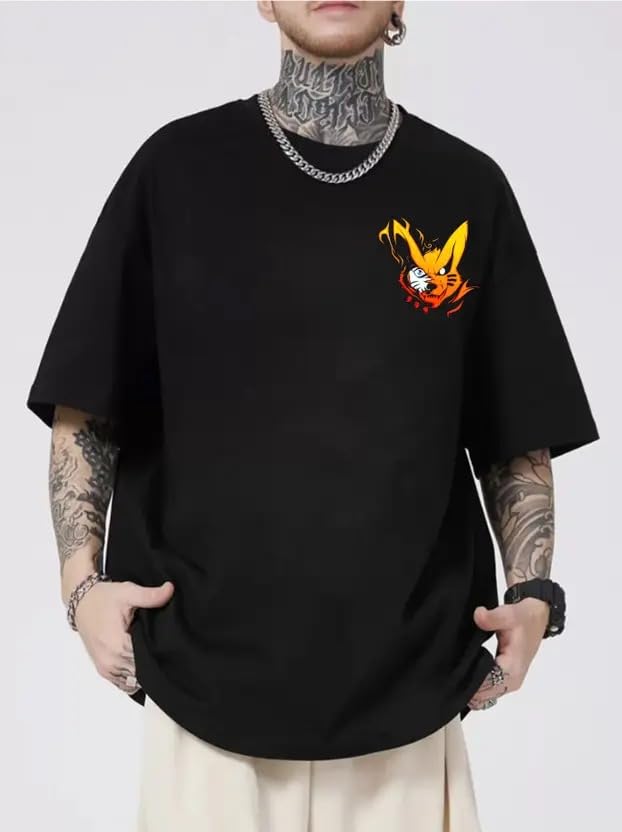 Image of Anime Graphic T-Shirts Collection, Oversized Black Cotton, Japanese Manga Print, Short Sleeve