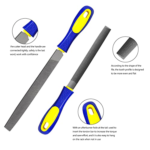 Kalim 2-Piece 6'' & 8'' Heavy Duty File Set - 6'' Half Round/8'' Flat High Carbon Hardened Steel Files With Anti-Slip Handles, Medium Coarse, Suitable For Wood/Metal/Model/Shaping #TOP2