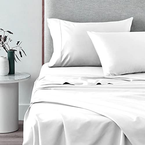 Soft 600 Thread Count Cotton White Queen Size Sheets Set, 100% Long Staple Cotton Cool Sateen Bed Sheets, Deep Pocket Sheet Fit Upto 15 Inch (White Queen Cotton Sheets) #TOP5