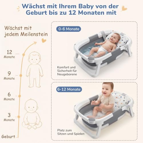DEANIC Faltbare Baby Badewanne, Babybadewanne Neugeborene von 0-6-12 Monaten Geeignet, Portable Baby Bathtub Nimmt Keinen Platz Weg… – Ansicht 5