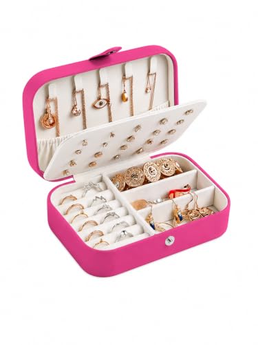 Image of Cortina Jewellery Organiser PU Leather Zipper | Portable Storage Box Case with Dividers | Container for Rings, Earrings, Necklace Home Organizer - Pink
