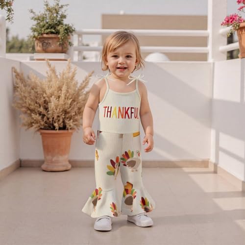 Image of Thanksgiving Baby Girl Outfit Toddler Turkey Romper Overalls Jumpsuit