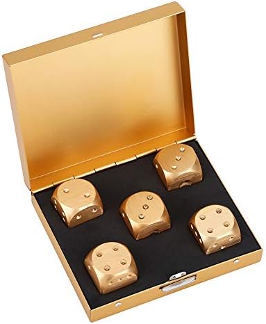 Game Accessories, Aluminum Alloy Poker Dice Set, 5Pcs with Storage Box Gold Color, for Table Games Casino Party Entertainment