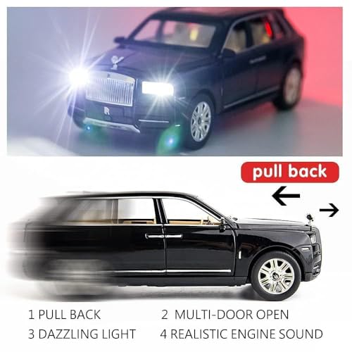 Advisian Store Big Size Rolls-Royce Cullinan Model Car Exclusive Alloy Metal Car Pull Back Die-cast Car Toy car with Openable Doors & Light, Music Toys Car for Kids (1:32 Rolls-Royce Cullinan - Black)