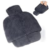 Bocguy Voetwarmer zonder stroom, 2 l voetenwarmer voor volwassenen, 36 x 30 cm, afneembare voetenwarmer met warmwaterkruik, zeer pluizig, warm en winddicht, voor warme voeten in de winter (grijs)