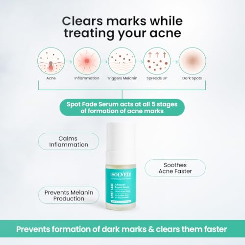 Image of The Solved Skin Spot Fade Advanced Repair Serum with 8% Solubilized Azelaic Acid & 4% Niacinamide for Post-Acne Marks, Redness, Pigmentation & Even Tone | Gentle, Lightweight Face Serum for Sensitive, Oily & Acne-Prone Skin - 30ml