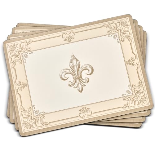 Pimpernel FDC-Fleur de LYS Placemats Set of 4 - Decorative Cork placemats with Elegant Motif & Protective Finish, Ideal for Everyday Meals, Special Occasions, or Stylish Table Decoration