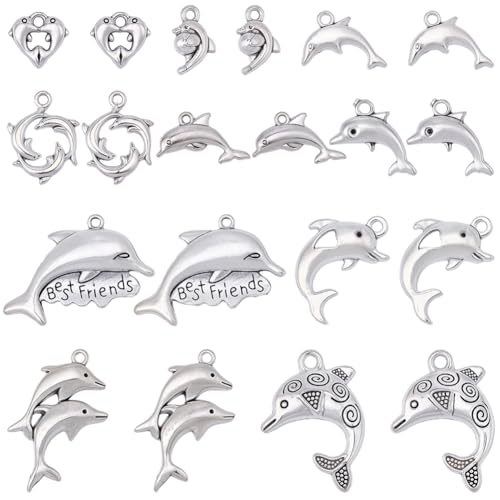 BEAMARKER 40 pieza de 10 estilos de Dijes de Delfín de Plata Antigua, Colgantes de Aleación de Estilo Tibetano con Forma de Pez Oceánico, Colgantes de Animales Marinos para Hacer Collares, Pulseras, P