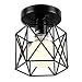 Produktbild Industrial Vintage Deckenleuchte Schwarz, Semi-Flush Mount Pendelleuchte, Geometrischen Metall Lampenschirm LED Deckenlampe mit E26/E27 Fassung
