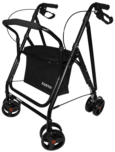 Forta - Andador Drakon 2, Andador para ancianos, Freno de maneta, Incluye funda de asiento acolchada, Peso máximo 130 kg, Negro