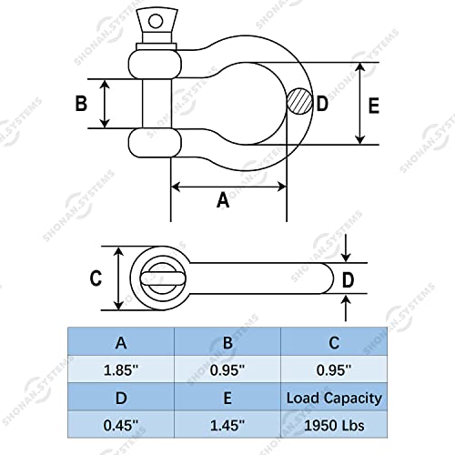 Shonan.Systems SNAS04-316- Shonan 1/2 Inch Large Bow Shackle, Heavy Duty D Ring Shackle, Marine Grade Stainless Steel Boat Anchor Kit Screw Shackle thumb #2