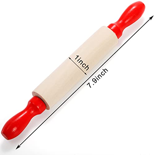 SOUJOY Set of 12 Mini Rolling Pin, 8 Inch Wood Dough Roller for Baking with Red Handle, Small Clay Rolling Pin for Craft Fondant Pastry Pizza Crafting and Imaginative Play