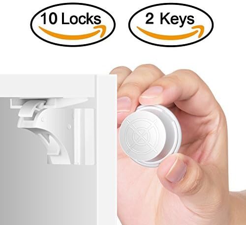 TimberRain Child Safety Magnetic Cabinet Locks, No Tools Or Screws Needed (10 Locks + 2 Keys)