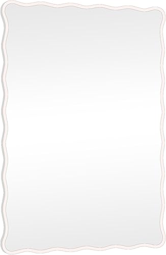 Miniatura 7 de Espejo de baño ondulado blanco de 24 x 36 pulgadas, espejo festoneado rectangular para decoración de pared, tocador de baño, dormitorio, sala de
