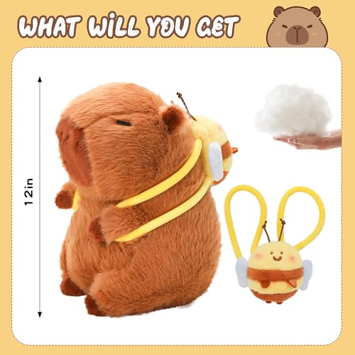 Image of Capybara Plush with Clothes & Accessories,Christmas Stuffed Animals, 10.2 in Cute Capybara Stuffed Animal Plush Toys,Birthday Gifts&Dress Up Cute Plushies for Boys /Girls (Bee)