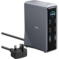 Anker Prime Docking Station, 14-in-1 Laptop Docking Station Dual Monitor | 14-Port with 160W Max Output and Built-In GaN AC-DC Power, Real-Time Smart Interface, Dual 4K Displays for MacBook, Dell, Pho