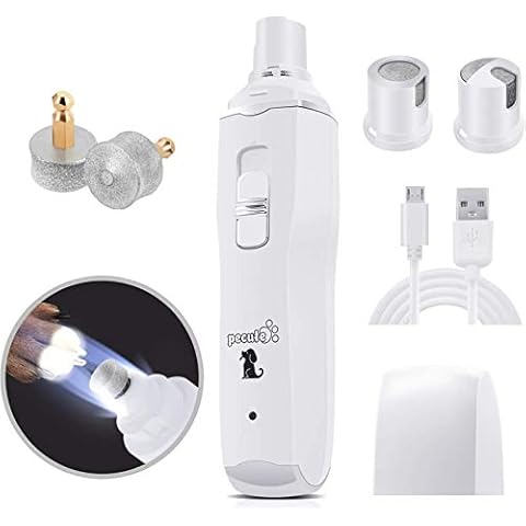 pecute Dog Nail Grinders with LED Light, 50 DB Low Noise Electric Pet Nail File Grinder, 2 Speeds Safe Smooth Grinding, 2 Hours Quick Charge, Strong Motor Great for Small to Large Pets(White) Cover