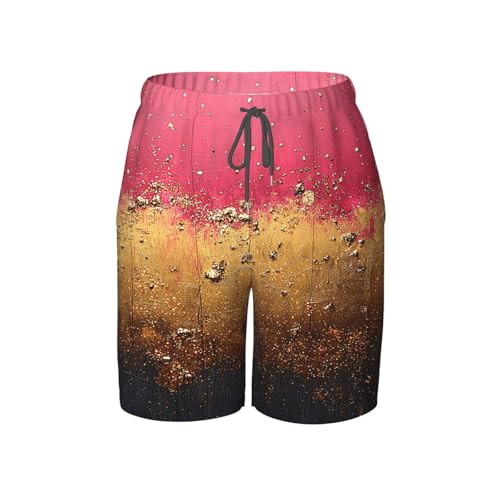 Boys Beach Board Shorts Swim Trunks Quick Dry Swimwear Kids Youth, Pink Sparkles Glitter Golden Vintage