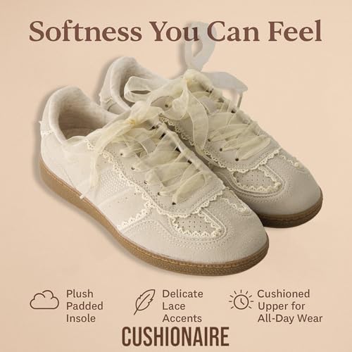CUSHIONAIRE Belinda Women’s Lace Detail Casual Sneakers – Elegant Ribbon Lace-Up Shoes with Memory Foam4