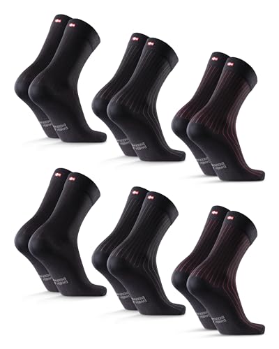 DANISH ENDURANCE Pack de 6 Calcetines de Algodón Orgánico, Suaves, Transpirables, Hombre y Mujer, Jacquard de línea fina (2xNegro/Negro, 2xNegro/Burdeos, 2xNegro/Gris), 39-42