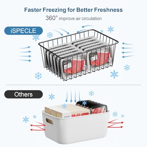 iSPECLE Freezer Organizer Bins - 4 Pack Upright Freezer Baskets for 17/21 Cu.Ft Stand up Freezer, Wire Storage for Reach-in Freezer, Slide-Out Access, Prevents Items Falling, 2 Large 2 Medium, Black