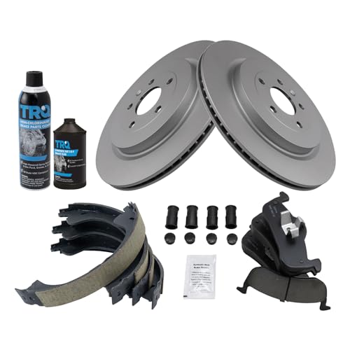 Image of TRQ Rear Brake Pad & Rotor Kit, with Chemical Kit Parking Brake Shoe Set Ceramic Premium G-Coated Compatible with 2013-2018 Lincoln MKT