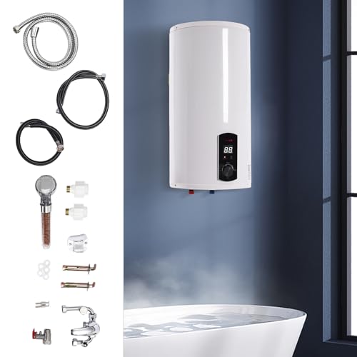 Calentador de Agua Eléctrico Con Panel de Control Con Pantalla Digital, 2000 W, 220 V, IPX4, Vertical, Bajo Consumo, Para Cocinas, Baños, Peluquerías (Blanco, 80L)