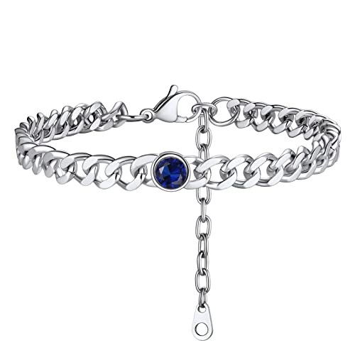 PROSTEEL Anklets for Women, Adjustable Waterproof Ankle Bracelet Silver Foot Chain Cubic Zirconia Birthstone Jewellery for Beach Summer with Gift Box January