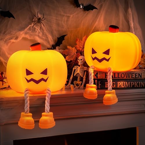 BrizLabs Halloween Night Light, 2 Pack Pumpkin Nightlight Fall Desk Decor