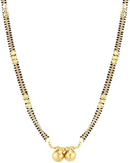 MEENAZ Jewellery's Traditional Temple Forming 1 g Gold Wedding Meenakari Maharashtrian Stylish Golden and Black Wati Tanmaniya Mangalsutra for Women MS-ME917, Copper, Diamond Kundan Ruby Cubic