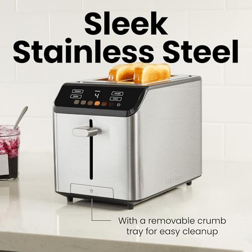 Chefman Smart Touch 2 Slice Digital Toaster, 6 Shade Settings, Touchscreen Controls, Extra-Wide Slots for Thick Breads & Bagels, +10 Seconds, Defrost, Removable Crumb Tray – Stainless Steel - image 6
