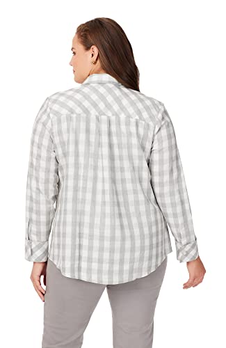 Foxcroft Women's Plus Size Davis Long Sleeve Metallic Buffalo Plaid Blouse, Silver, 14W #TOP4