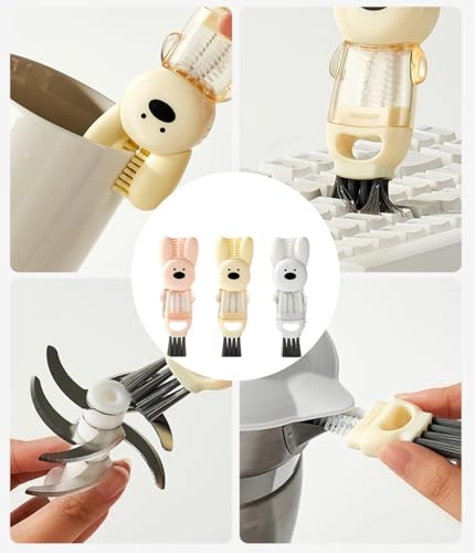Image of 4 in 1 Cup Lid Cleaning Brush Cute Rabbit Shaped Cup Mouth Scrubber Portable Multifunctional Crevice Lid Cleaning Brushes 3PCS