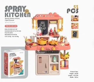 Pink 63cm Spray Kitchen Toys Set Pretend Play Food Kids Toys for Girls Boys Cooking Cookware 53 PCS