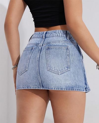 Women's Denim Mini Skirt Non-Stretch Classic Short Jean Skirt Vintage High Waist A-Line Fit.2