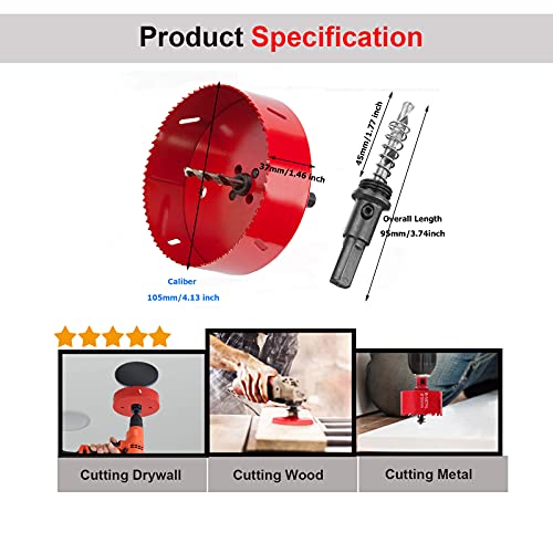 SagaSave 105mm HSS Bi-Metal Hole Saw with Corn Hole Drilling Cutter - Image 2