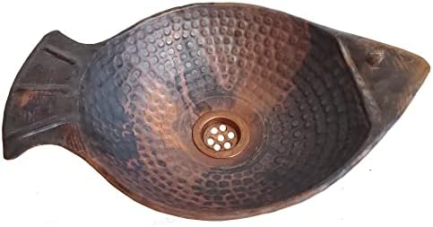 Shallow Tarnished Vessel Copper Bath Sink Fish Creature Sculpture Wash Bowl