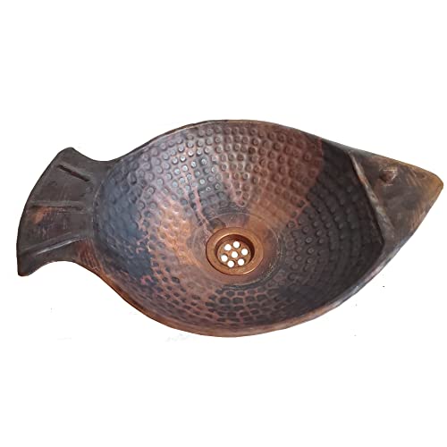 Shallow Tarnished Vessel Copper Bath Sink Fish Creature Sculpture Wash Bowl #TOP1